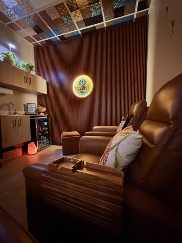 Comfortable IV hydration lounge at ElementZ Wellness in Brighton, Michigan featuring premium recliners and a relaxing wellness environment.